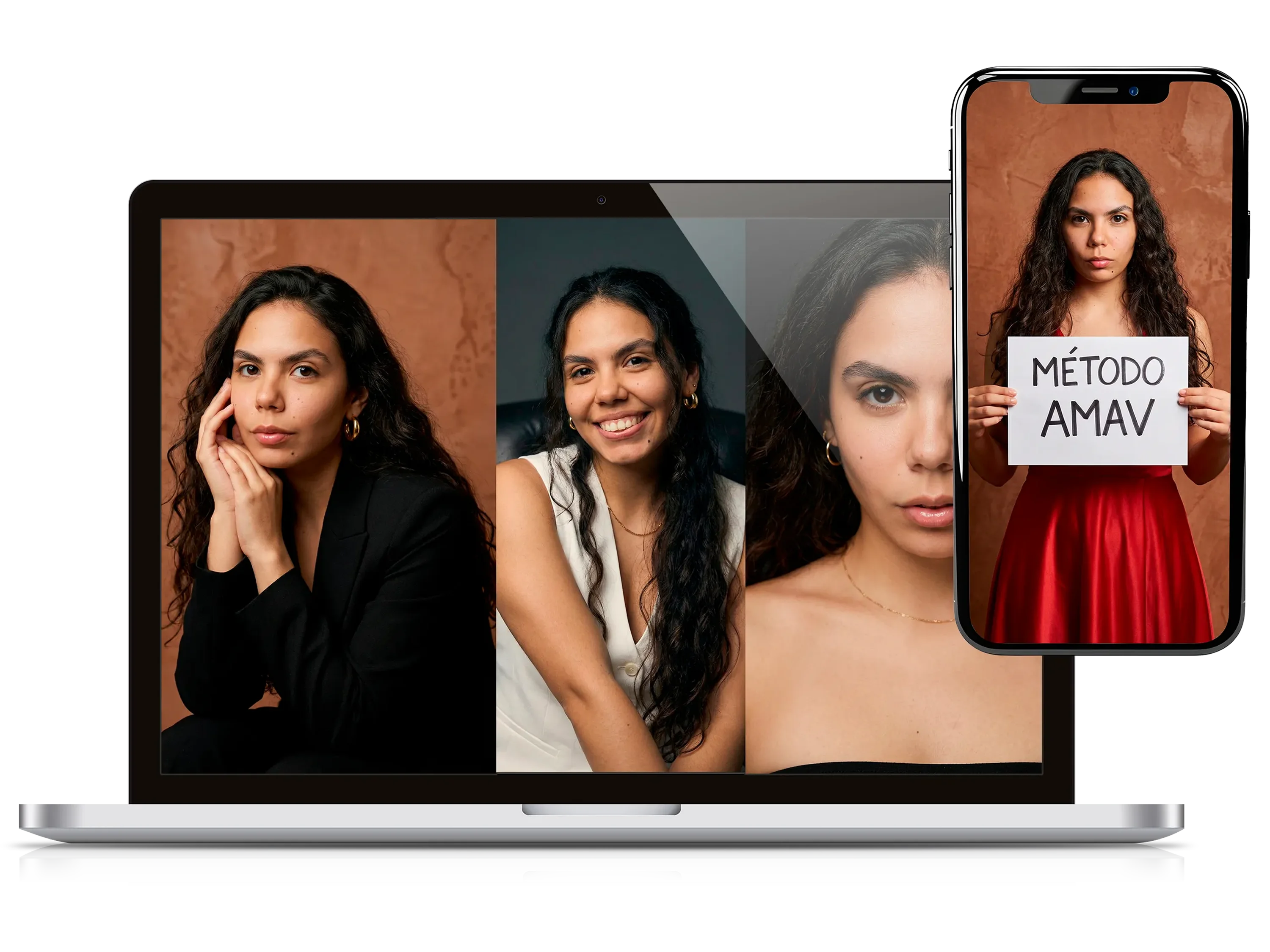 Mockup Retratos AMAV no computador e celular